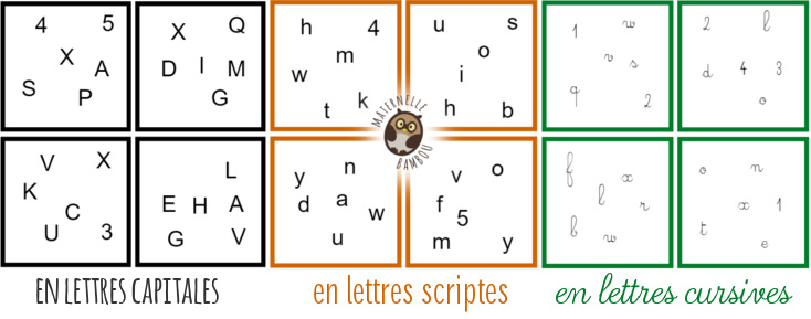 Dobble de l'alphabet - Lettres capitales, scriptes et cursives