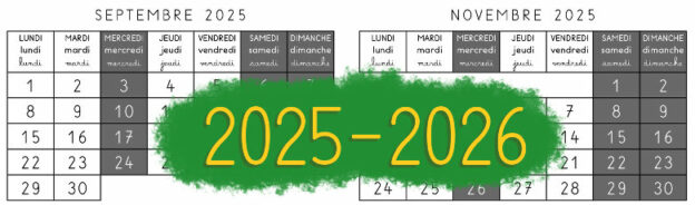 Calendrier du mois - 2025 2026 - classes à 4 jours