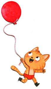 Petit Chat à la fête foraine avec son ballon rouge
