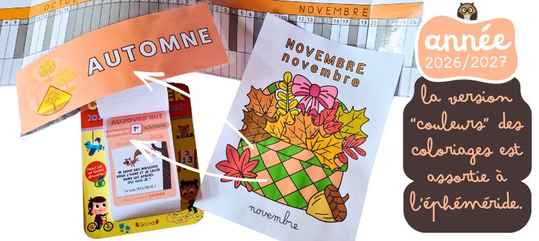 coloriage du mois - année 2026-2027 - novembre et automne 2026