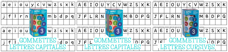 gommettes lettres Apli Kids et tableaux pour la correspondance des graphies