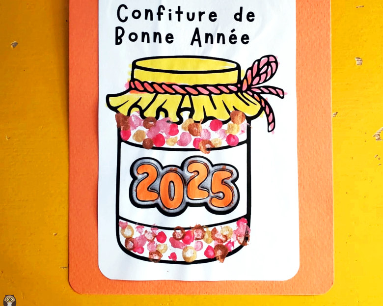 carte avec un pot de confiture de Bonne Année