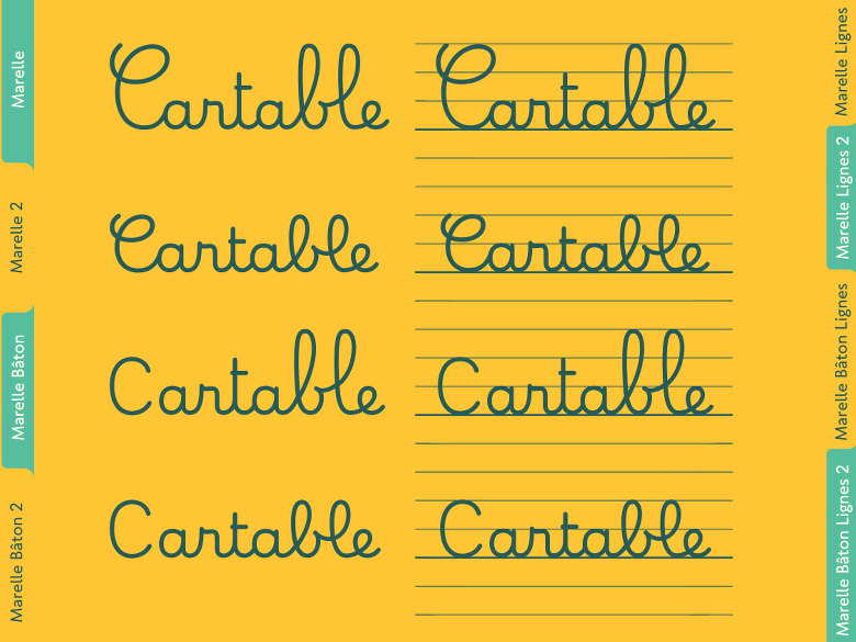 les variantes de la police d'écriture cursive Marelle