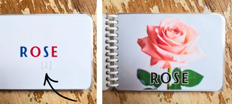 livret de lecture n°3 de la série rose - exemple du mot "ROSE"