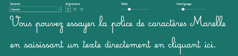 Essayez la police d'écriture cursive Marelle