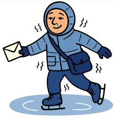 Aglagla ! Il fait froid. Le facteur à petits pas fait sa tournée.