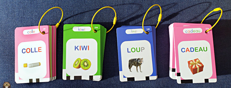 Les cartes Jijilearn : colle, kiwi, loup et cadeau